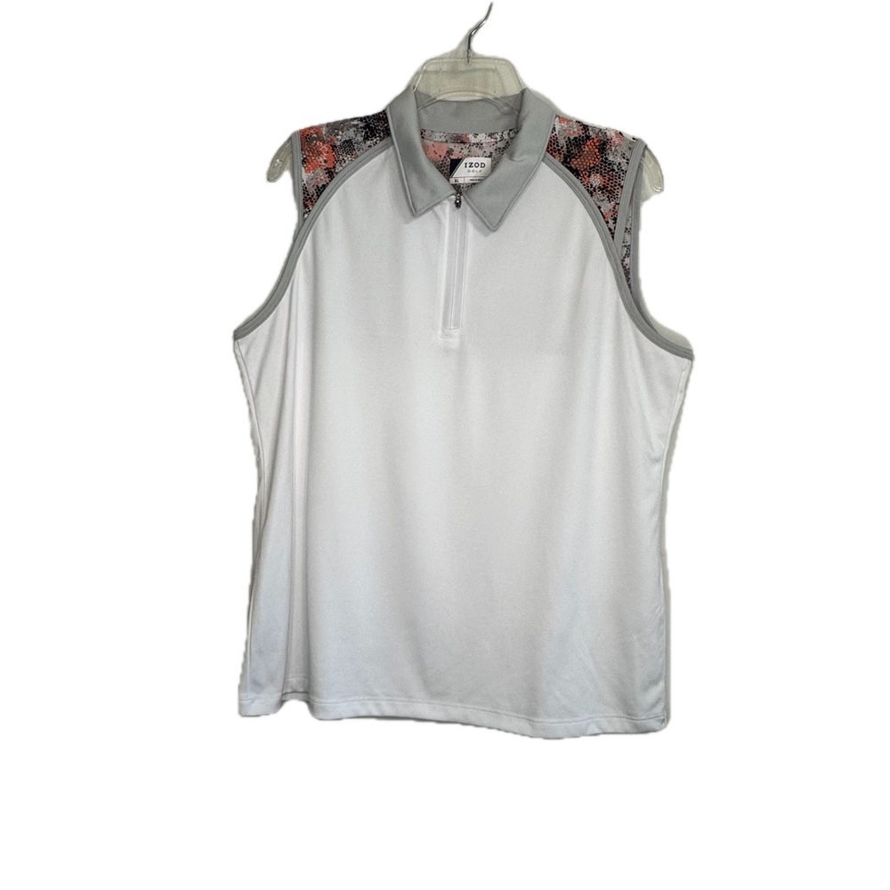 IZOD Golf Tank Top White Multi XL Sleeveless Quarter Zip Athletic Collared